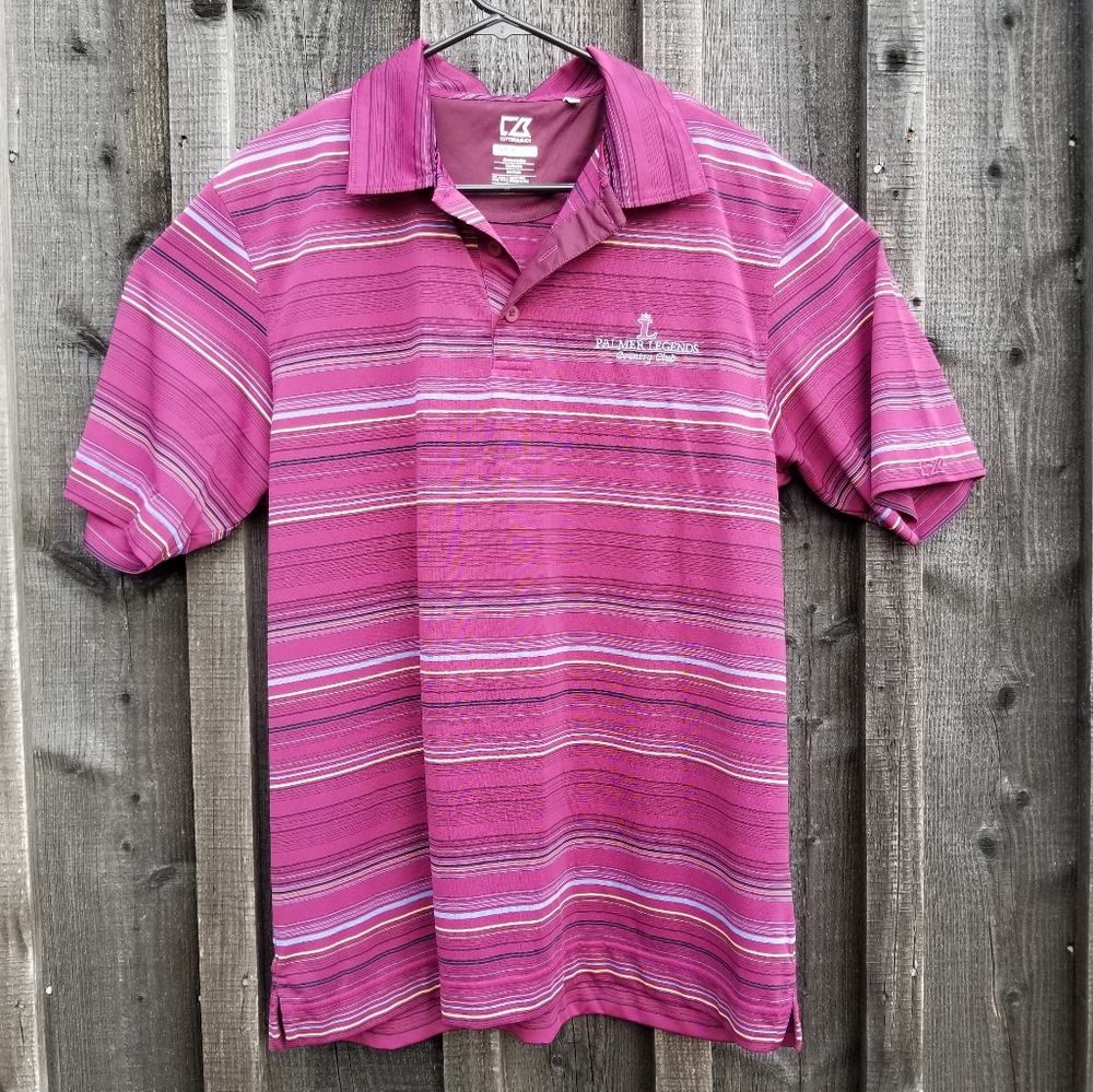 Cutter & Buck Polo Golf Shirt Men's XL Maroon Striped Breathable Palmer Legends